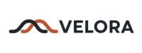 Logotipo de Velora con ondas entrelazadas bicolor
